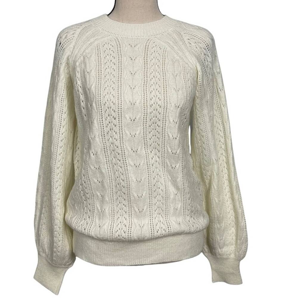 O.P.T  Pointelle Sweater Wool/Mohair Blend Cream Size XS NEW